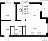 2-комн, 58 кв м, этаж 3/9 улица Инициативных