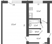 2-комн, 43кв м, этаж 5/5 ул Мичурина, 2